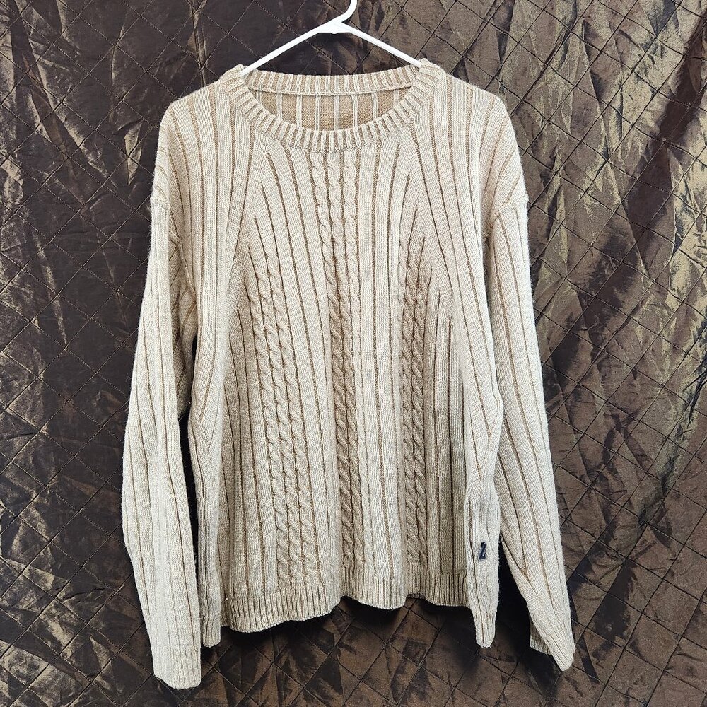 Belika Beige Cable Knit Mens Sweater XL